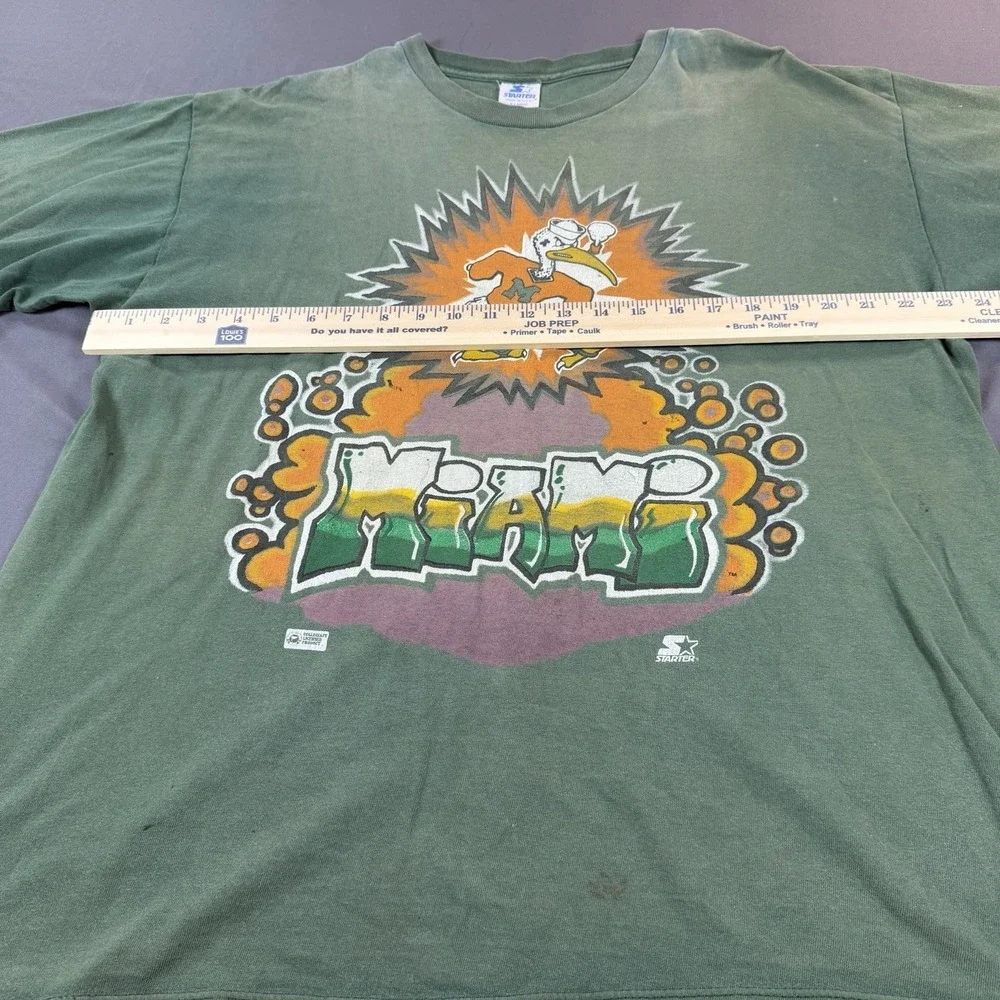 Vintage Starter Miami Hurricanes Single Stitch Faded T-shirt Size XL Graffiti‎